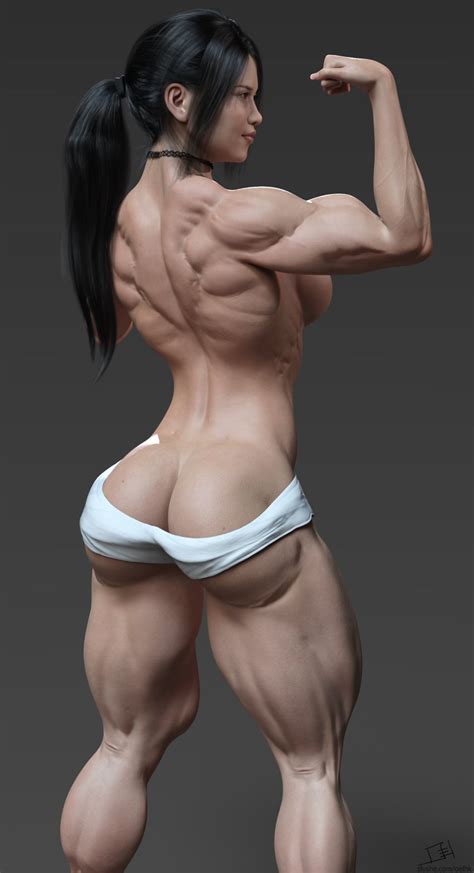 Rule 34 3d Biceps Dark Background Flexing Muscle Muscular Female Muscular Thighs Oelhk Pants