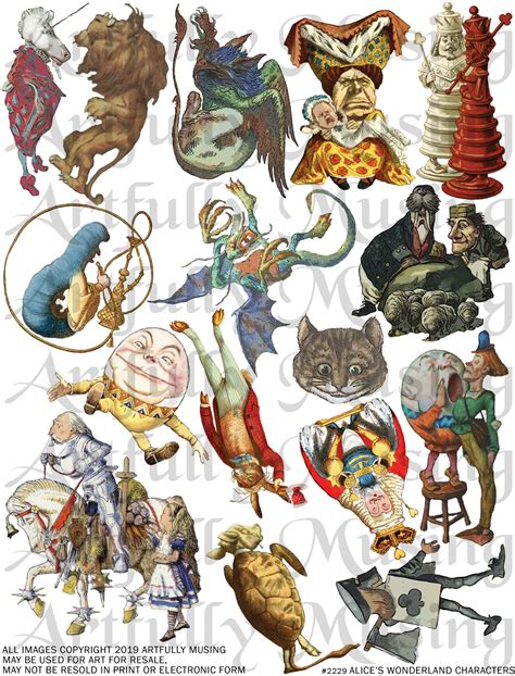 Alice In Wonderland Characters Collage Sheet Digital Etsy
