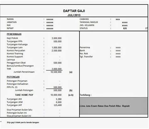 Contoh Slip Gaji Karyawan Yang Bisa Di Edit - Guru Paud