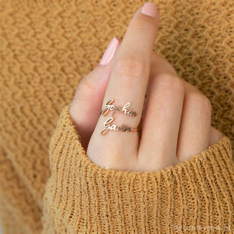 Double Name Ring Two Name Ring In Sterling Silver Gold And Etsy