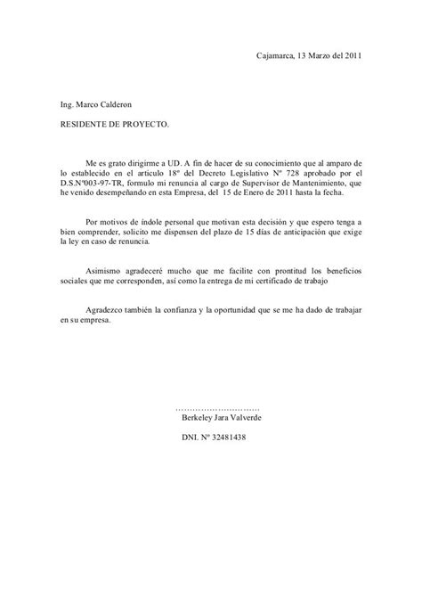 Carta De Renuncia Sin Preaviso