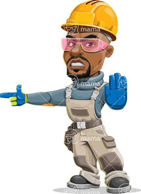 African American Builder Cartoon Character Making Direct Attention 2