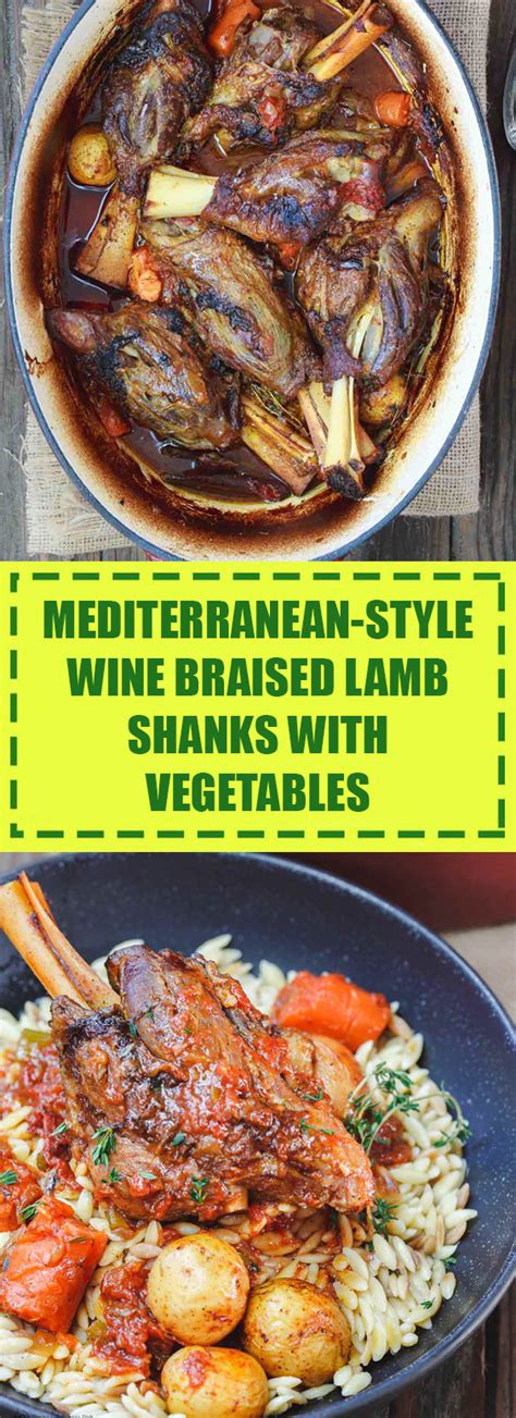 Lamb shanks are slowly simmered with fresh rosemary, garlic, tomatoes, and red wine. Mediterranean Style Wine Braised Lamb Shanks with ...