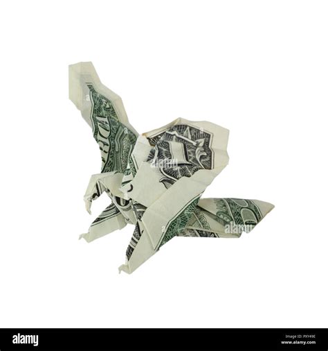 Money Origami Eagle Folded With Real One Dollar Bill Isolated On White