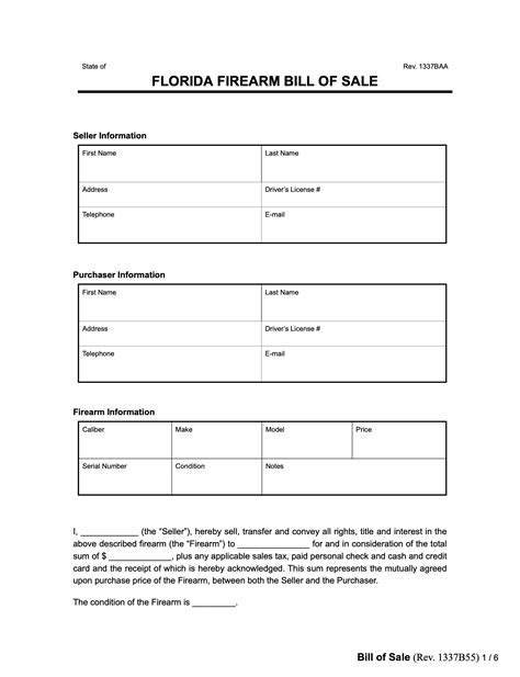Florida Firearm Bill Of Sale Form Pdf And Word Legal Templates