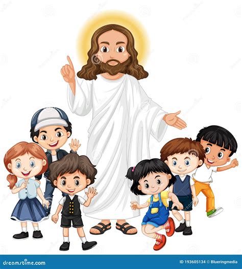 Jesus With A Children Group Cartoon Character Stock Vector