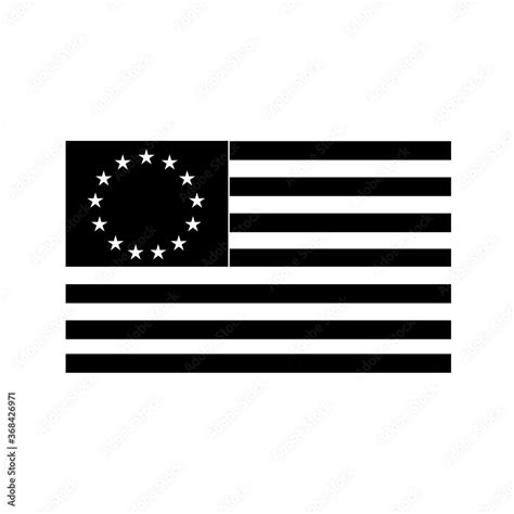Betsy Ross Flag An Early Design Of United States Flag Black And White Illustration Stock Vector