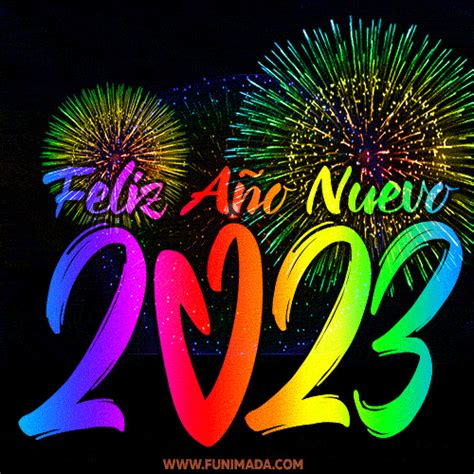 Feliz Año Nuevo 2023 Imagen Animada De Fuegos Artificiales Arcoiris