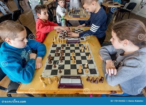 Kids Play Chess During Chess Competition In Chess Club Education