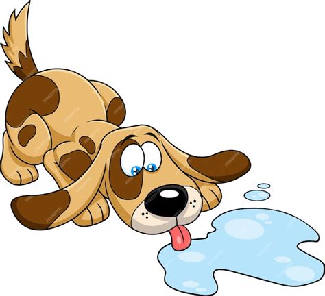 Premium Vector Cute Dog Cartoon Character Drinking From A Puddle Of