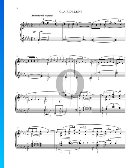 Clair De Lune Partitura Claude Debussy Piano Solo Oktav