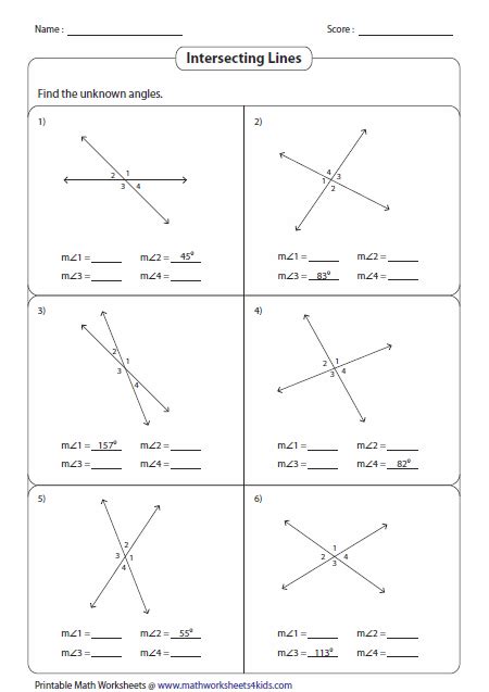 Adjacent and vertical angles worksheet