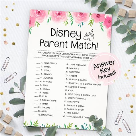 Disney Parent Match Disney Baby Shower Game Baby Shower Etsy