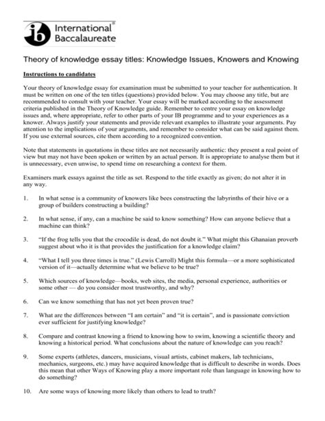 4 Theory Of Knowledge Essay Titles