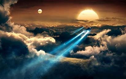 Exoplanet Spaceship Desktop Suns Clouds Desktopwalls Fiction