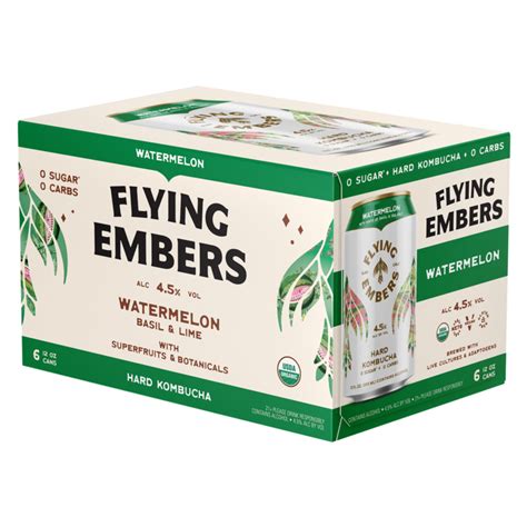 Flying Embers Watermelon Hard Kombucha 6pk 12oz Can 45 Abv Alcohol