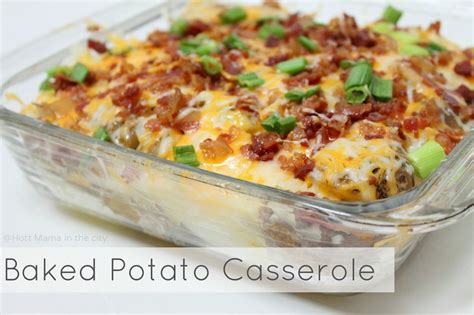 I made this baked potato casserole last night for dinner and it was so stinkin' awesome, i'm making it again as soon as i get my hands on another head of broccoli. Hot Mama In The City: Baked Potato Casserole