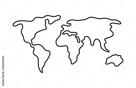 World Map Hand Drawn Simple Stylized Continents Silhouette In Minimal