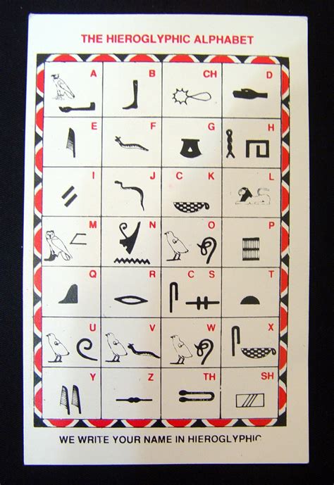 Vor mehr als 5000 jahren entstand in ägypten eine der ältesten schriften der welt. 06 The hieroglyphic alphabet of Ancient Egypt (a card coming with the bought necklaces).JPG