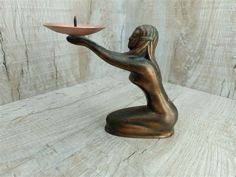 vintage candlestick brass nude woman candle holder girl statuette lady