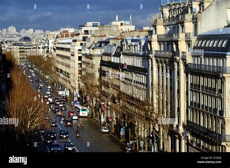 Boulevard Haussmann And Paris Skyline France Stock Photo Alamy