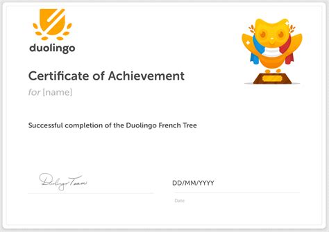 A mockup Duolingo certificate for when you complete a tree : r/duolingo