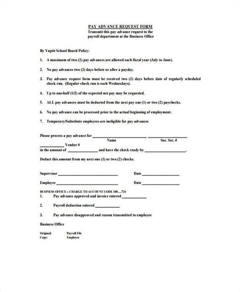 Requests should be submitted to the payroll office by 9:00 am on tuesday in order to process a check for that friday. FREE 9+ Sample Payroll Advance Forms in PDF | MS Word