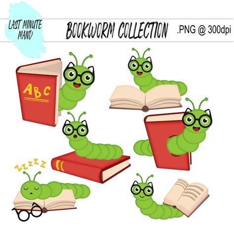 Bookworm Collection Clipart PNG Graphics digital Clipart - Etsy