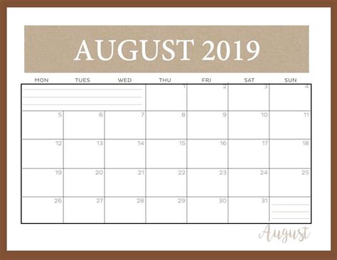 Editable August 2019 Calendar Blank Calendar To Print