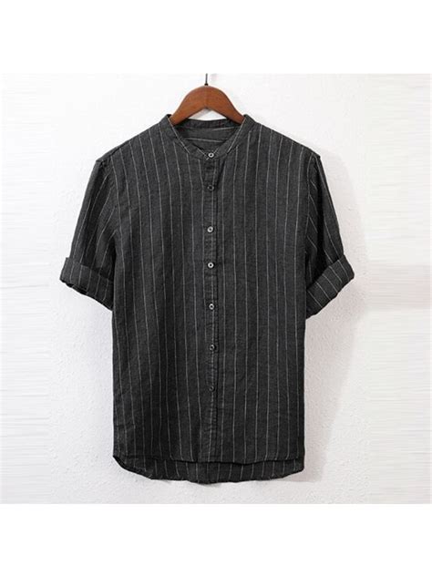 Us 1699 Mens Half Sleeve Striped Printed Causal Shirt Loose