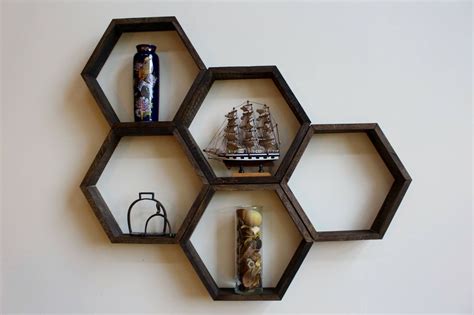 Wooden Honeycomb Hexagon Shelves Handmade Wall Decor Sets Rustic