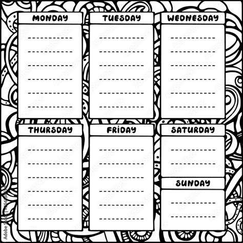 Hand Drawing Black And White Weekly Planner Template Cute Doodle