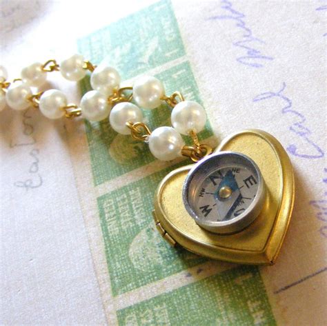 Follow Your Heart Locket And Compass Charm Necklace By Jerinscott