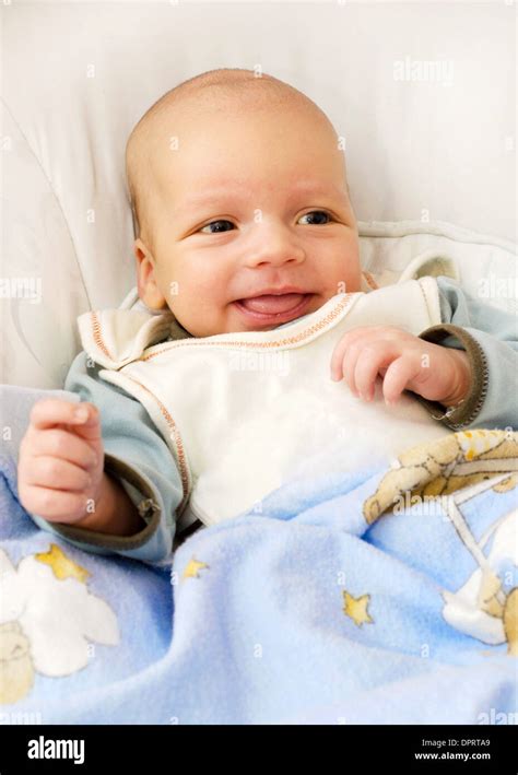Newborn Baby Boy Smiling Stock Photo Alamy