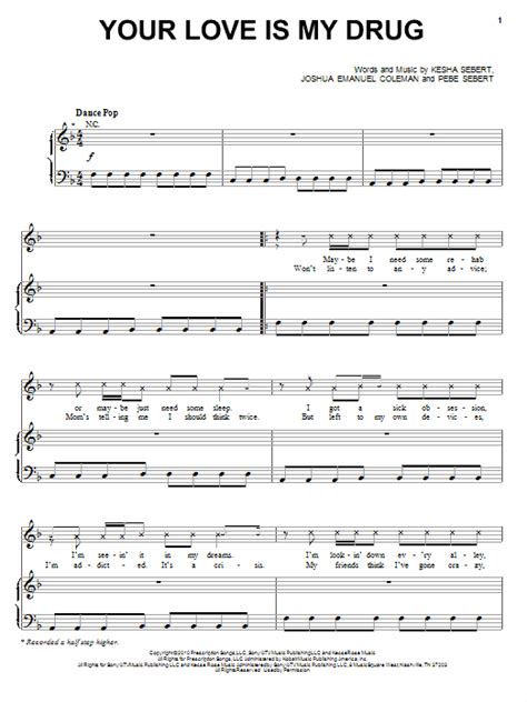 Your Love Is My Drug Sheet Music Keha Piano Vocal And Guitar Chords Right Hand Melody
