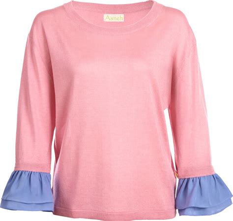 Asneh Agnes Candy Pink Ruffle Trimmed Silk Cashmere Top Shopstyle
