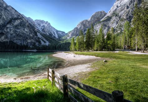 Conifer Fence Lake Landscape Outdoors Nature Photography 5k Hd Nature