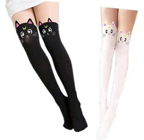 Anime Sailor Moon Cosplay Costume Women Luna Cat Socks Pantyhose Silk Leggings Stockings In