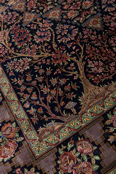 Very Fine Signed Persian Qum Tree of Life Rug