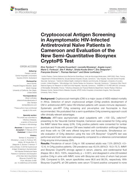 Pdf Cryptococcal Antigen Screening In Asymptomatic Hiv Infected