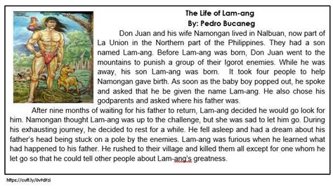 Directions Read The Summary Of The Epic Titled The Life Of Lam Ang