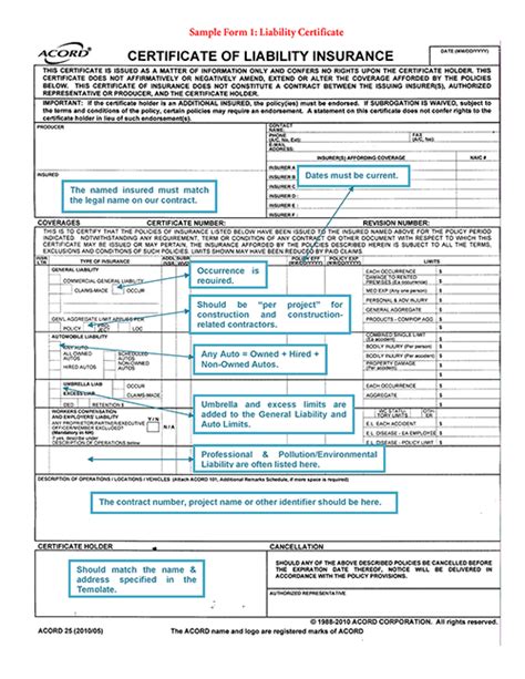 Sample Form 1 Certificate Of Liability Insurance