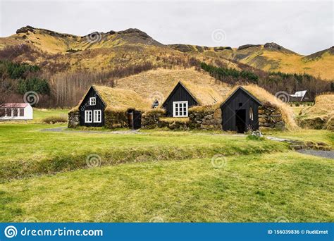 Typical View Of Icelandic Houses In The Skogar Village In Iceland