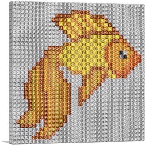 Artcanvas Goldfish Aquarium Fish Emoticon Jewel Pixel Wrapped Canvas