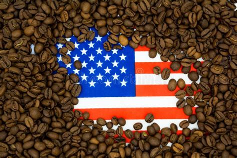 Usa Flag Placed Under Roasted Coffee Beans Stock Photo Image Of