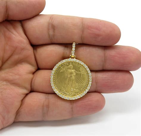 Buy 14k Yellow Gold Large Diamond Liberty 12 Oz Coin Pendant 115ct