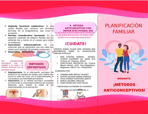 Triptico Metodos Anticonceptivos Condon Masculino Y Femenino Brinda