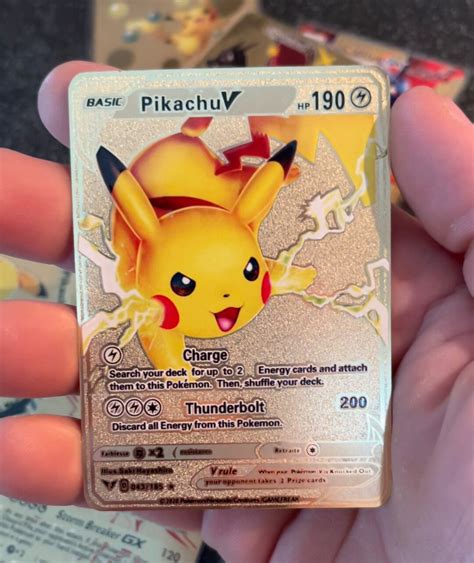 Gold Metal Pikachu Custom Pokemon Card Vmax Gx Ex Rare Shiny Etsy Uk