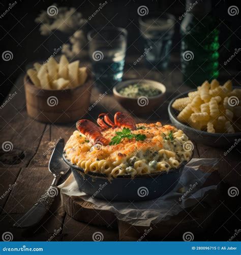 Lobster Mac And Cheese Dish Ai Generative Illustration Stock