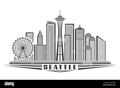 Vector Illustration Of Seattle Monochrome Horizontal Poster With